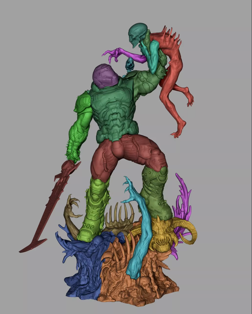 Colorful action figure on a gray background