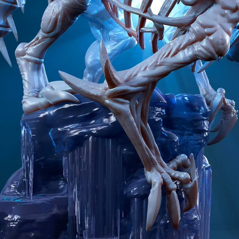 Close-up of a fantasy creature with icy background