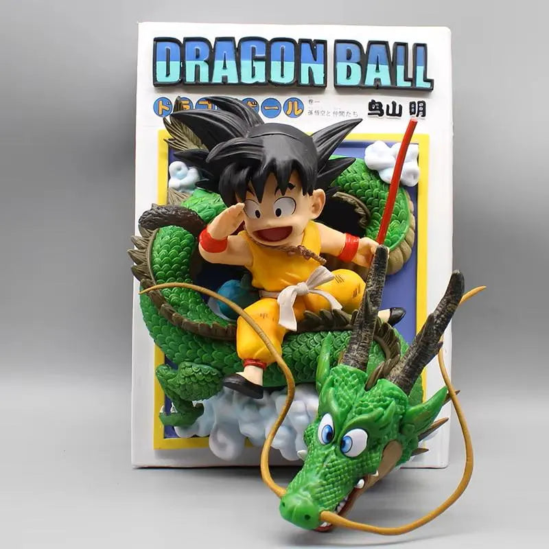 Dragon Ball figurine of a character on a dragon with packaging in the background