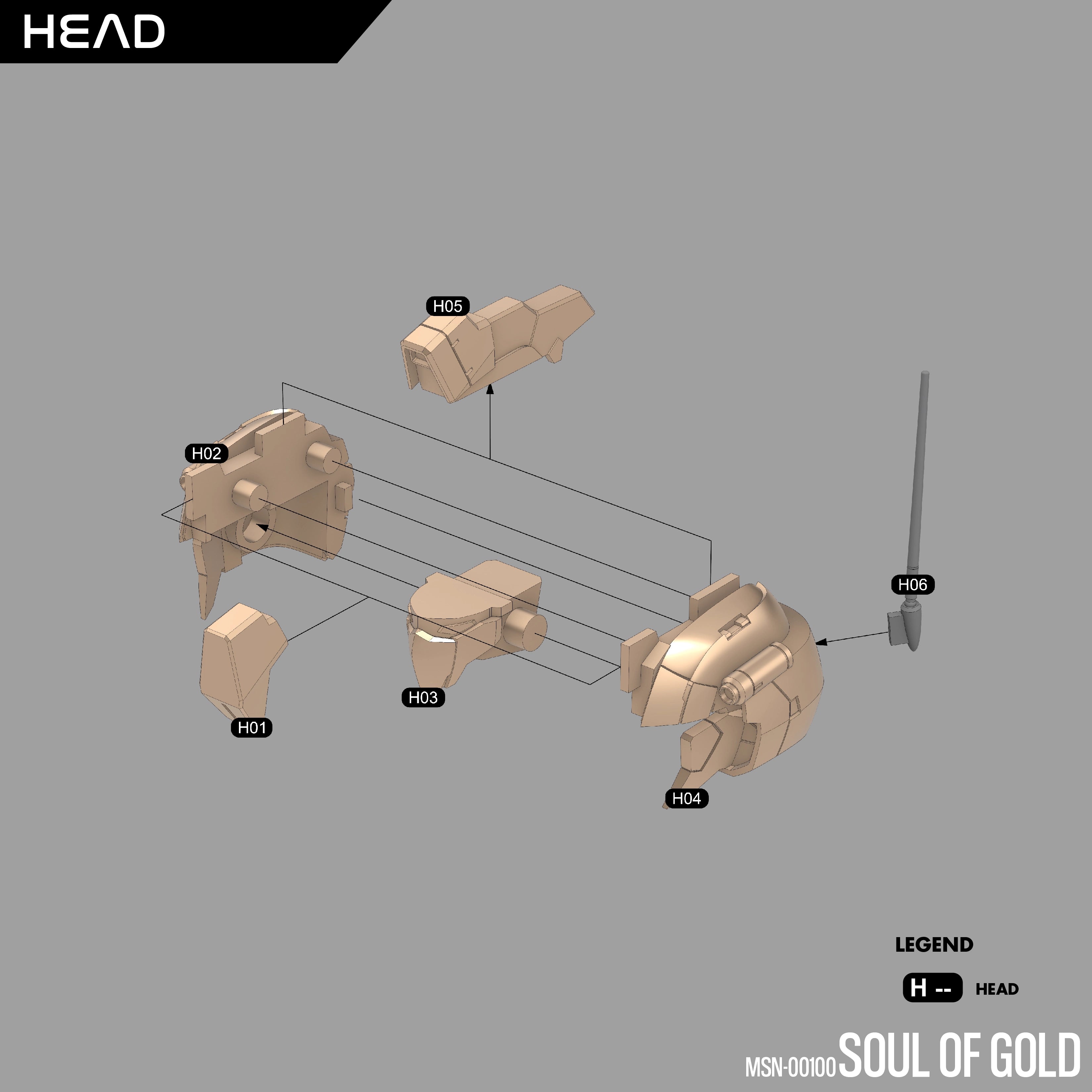Gundam Soul of Gold 3D Stl Files, 1/100 Scale with Assembly Instruction, 3D Printable Model Design