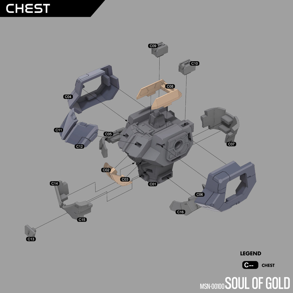 Gundam Soul of Gold 3D Stl Files, 1/100 Scale with Assembly Instruction, 3D Printable Model Design