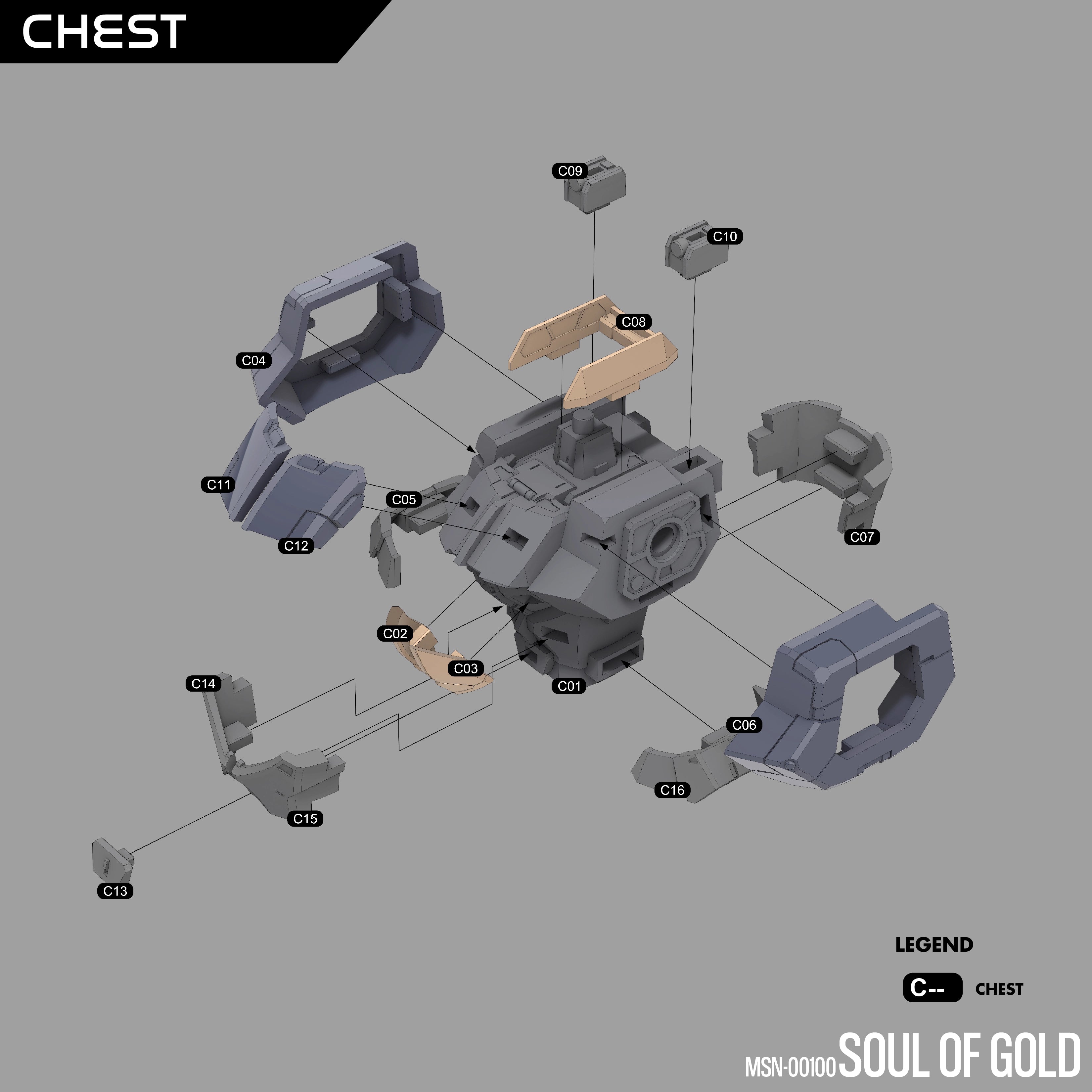 Gundam Soul of Gold 3D Stl Files, 1/100 Scale with Assembly Instruction, 3D Printable Model Design