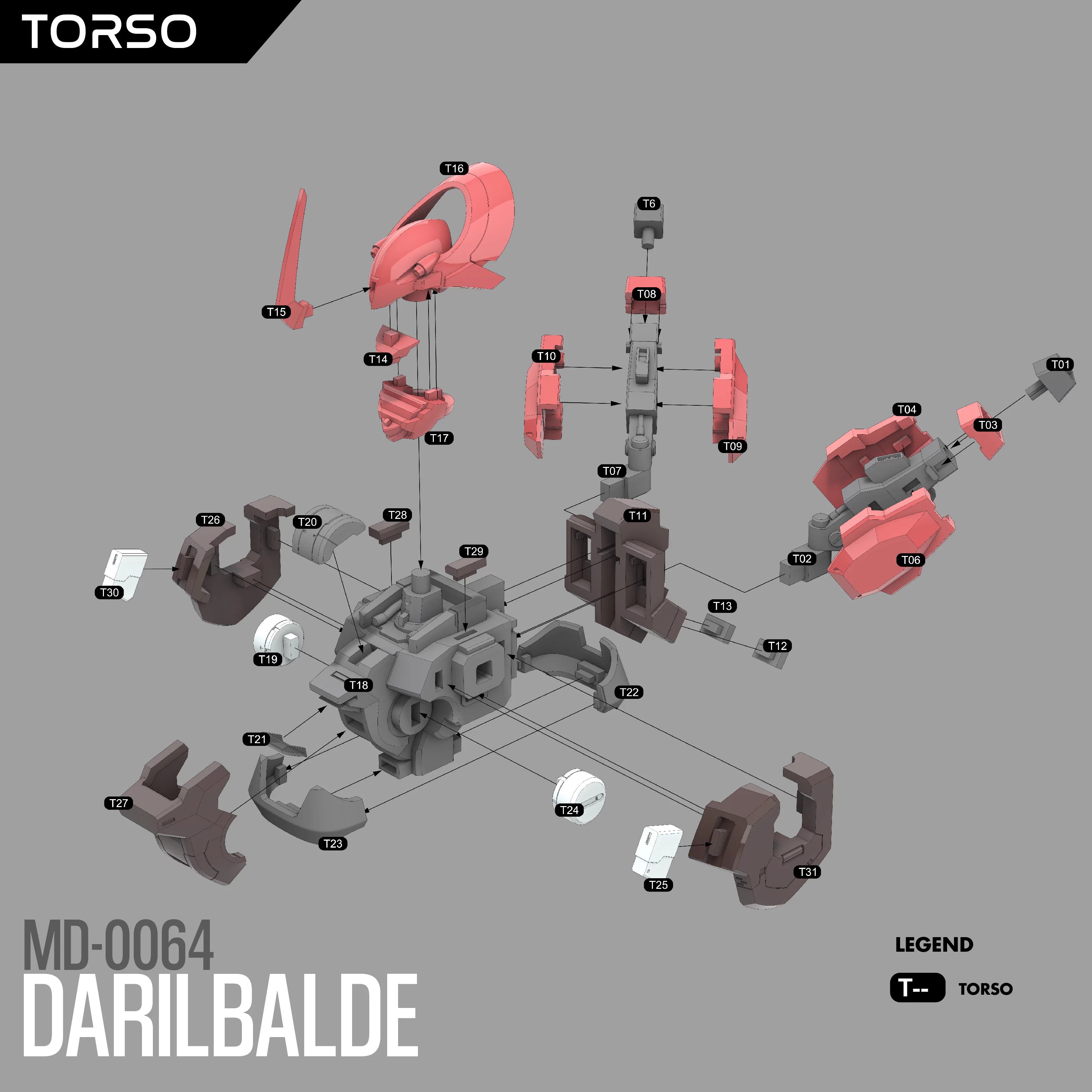 Diagram of a torso model with labeled parts on a gray background