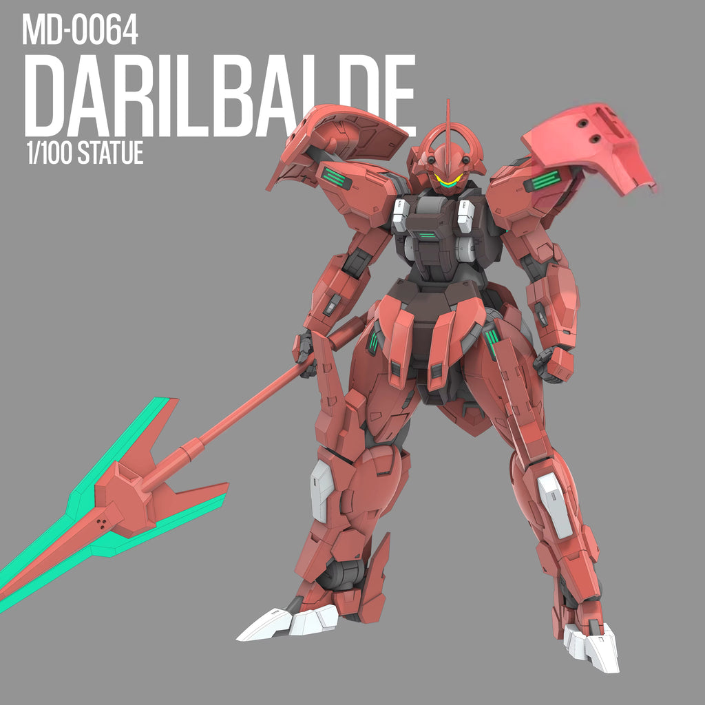 Red robot figure with green accents on a gray background