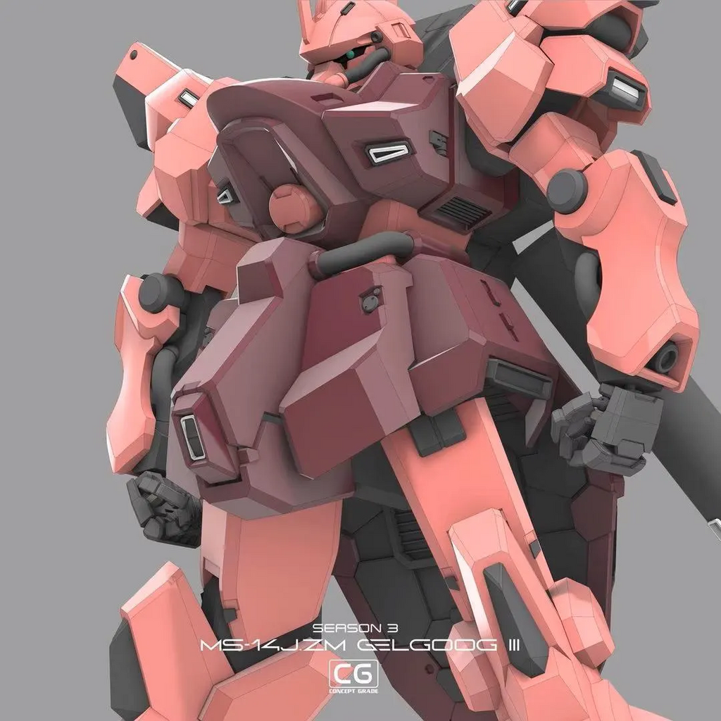 Mechanical robot model with pink and black color scheme on a gray background