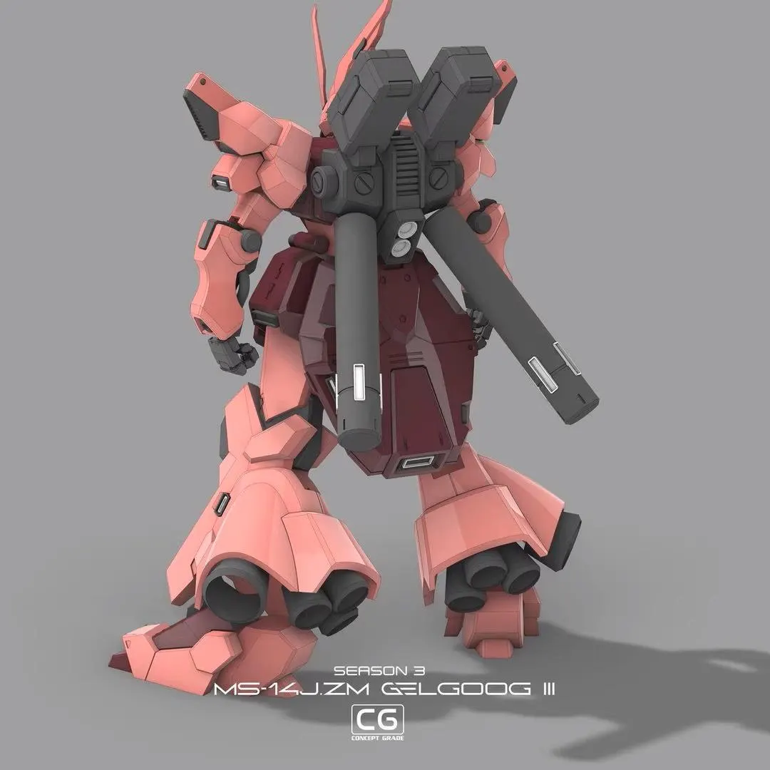 Red and black robot model on a gray background