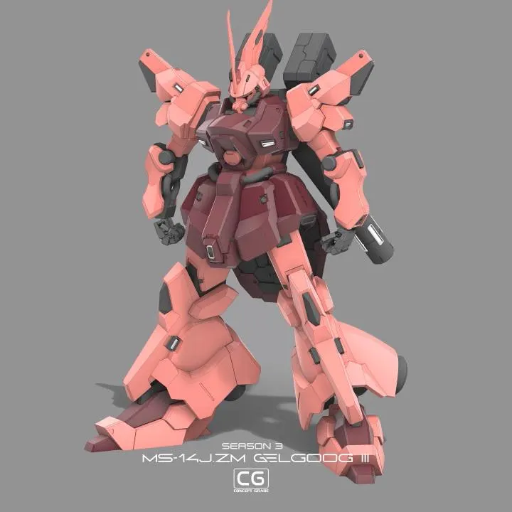 Mechanical robot model with pink and black color scheme on a gray background