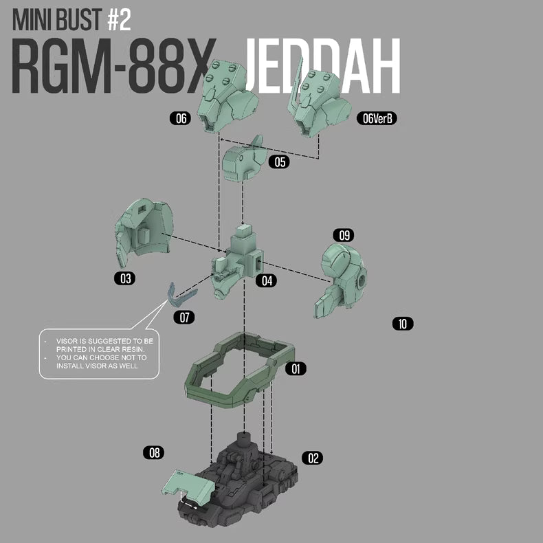 Gundam Jeddah Bust 3D Stl Files, 3D Printable Model with Assembly Instruction