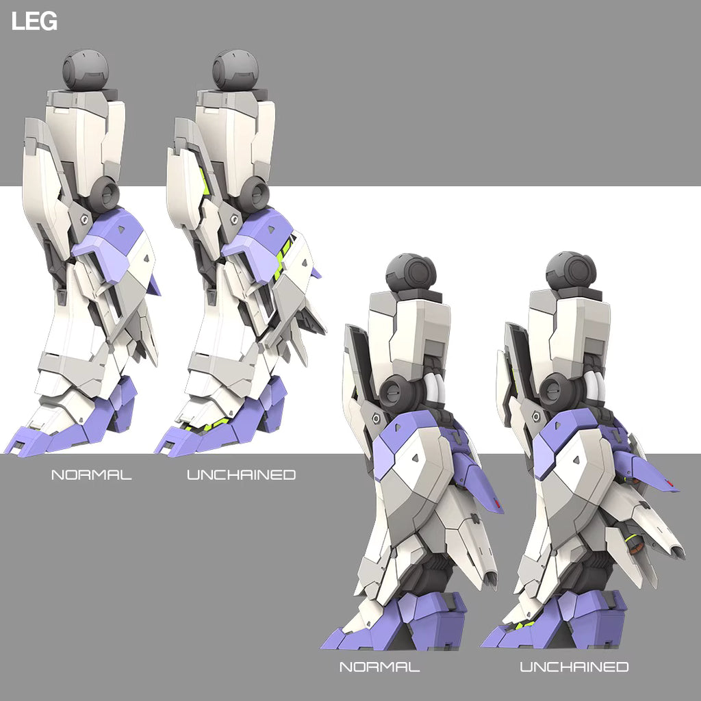 Comparison of robot legs labeled 'Normal' and 'Unchained' on a gray background