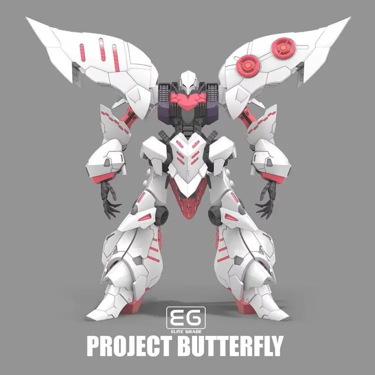 Robotic figure labeled 'Project Butterfly' with a gray background