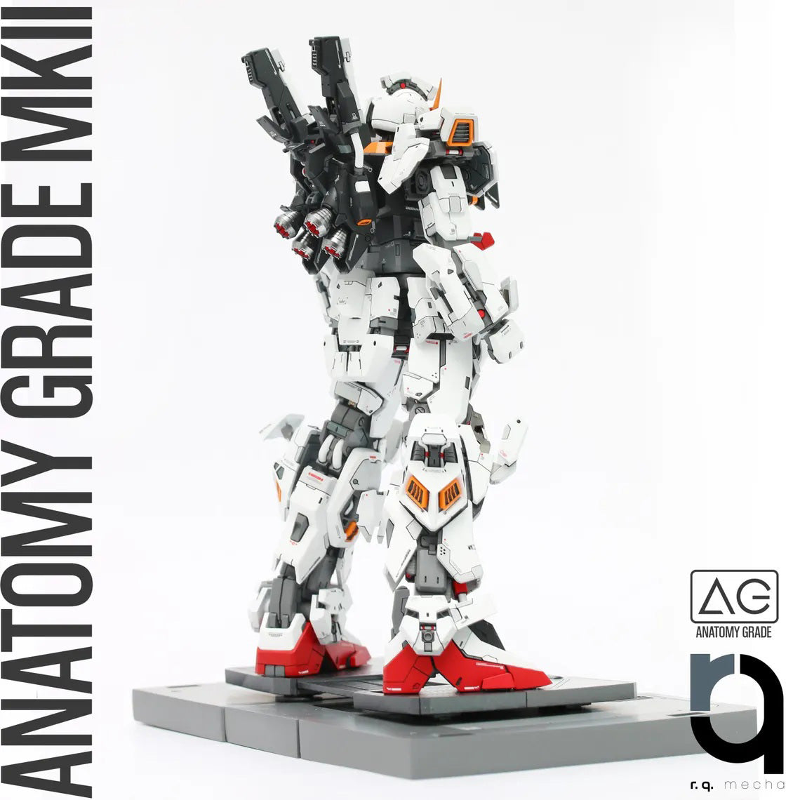 Model kit of a robot with 'Anatomy Grade MKII' branding on a white background