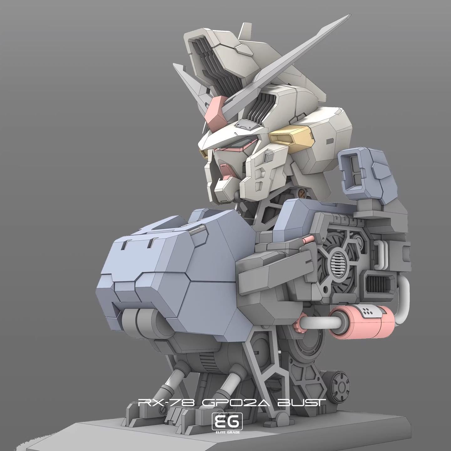 Mechanical bust model on a gray background