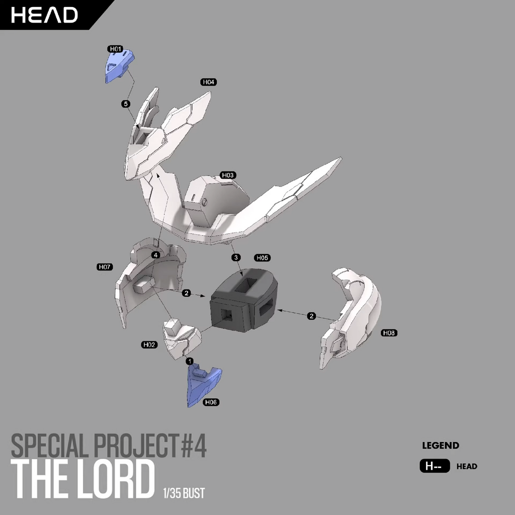 Diagram of a bust assembly with labeled parts on a gray background, featuring the brand 'HEAD'.