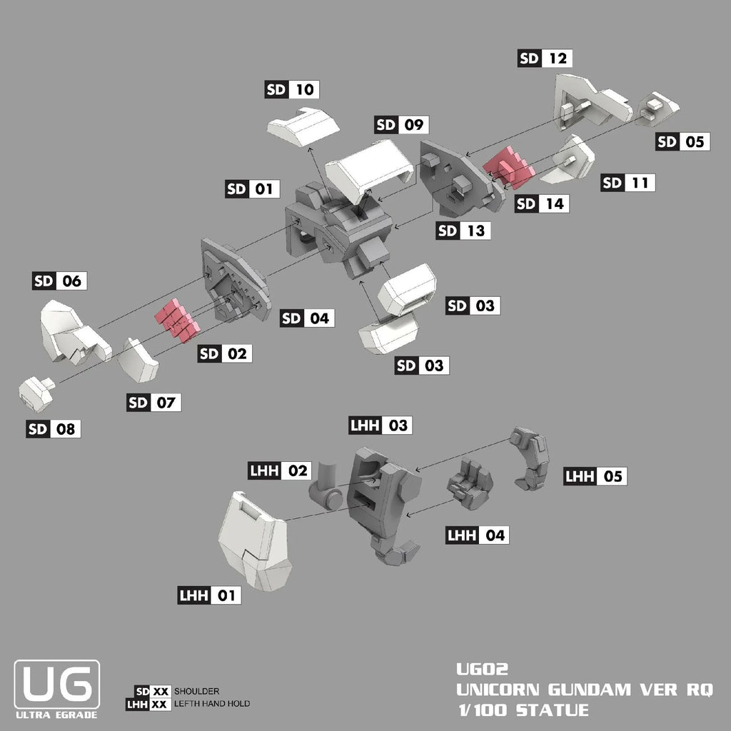Diagram of a Unicorn Gundam Ver. RO statue assembly on a gray background