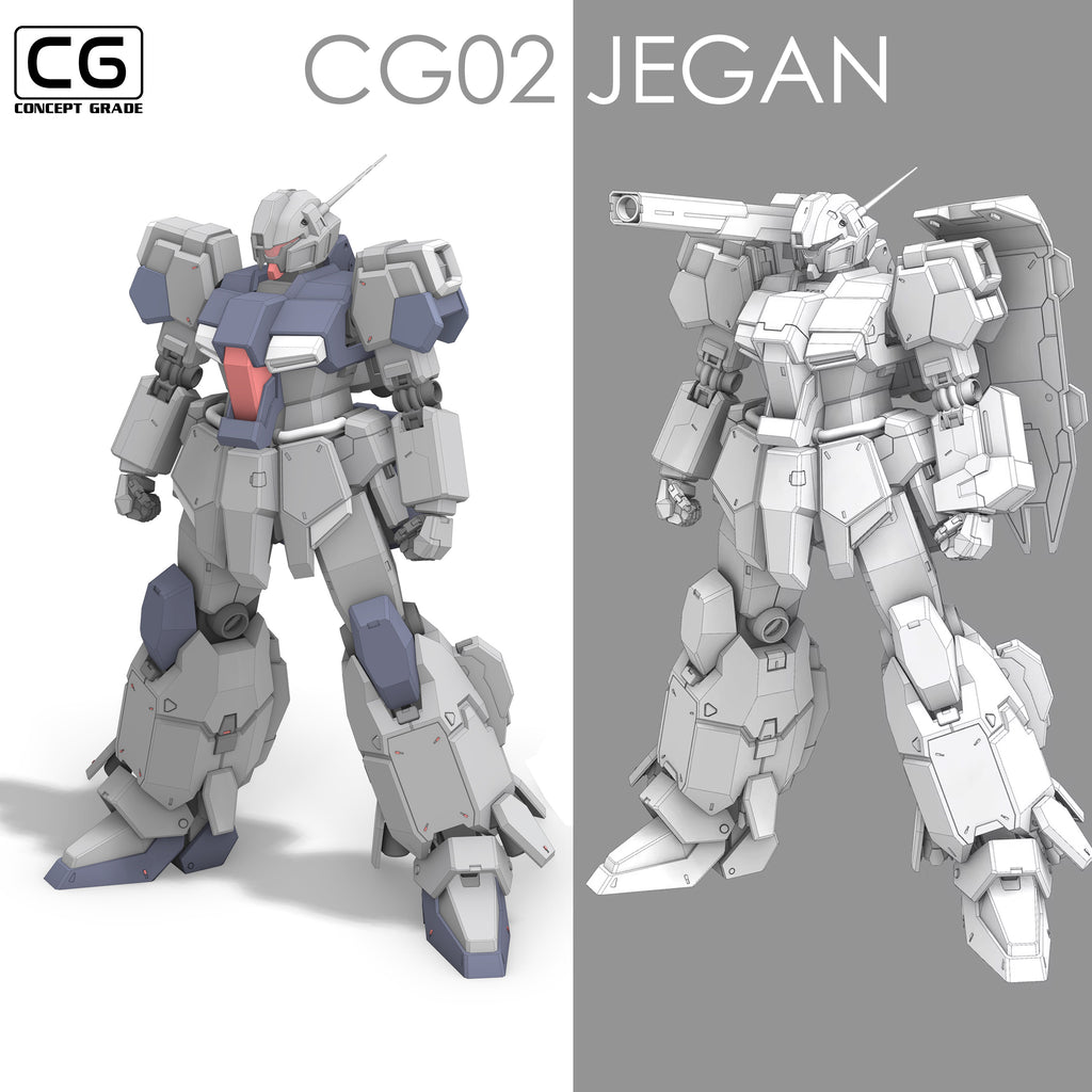 Two robot models labeled 'CG02 JEGAN' on a white and gray background.