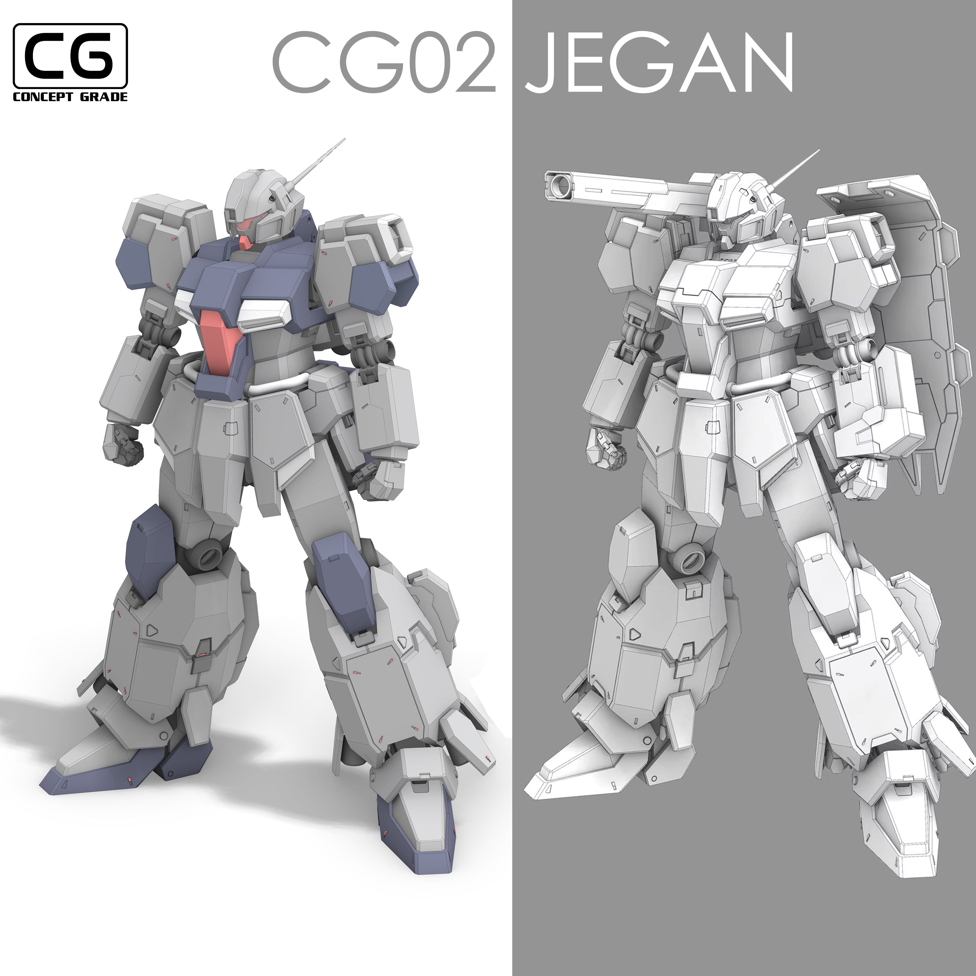Two robot models labeled 'CG02 JEGAN' on a white and gray background.