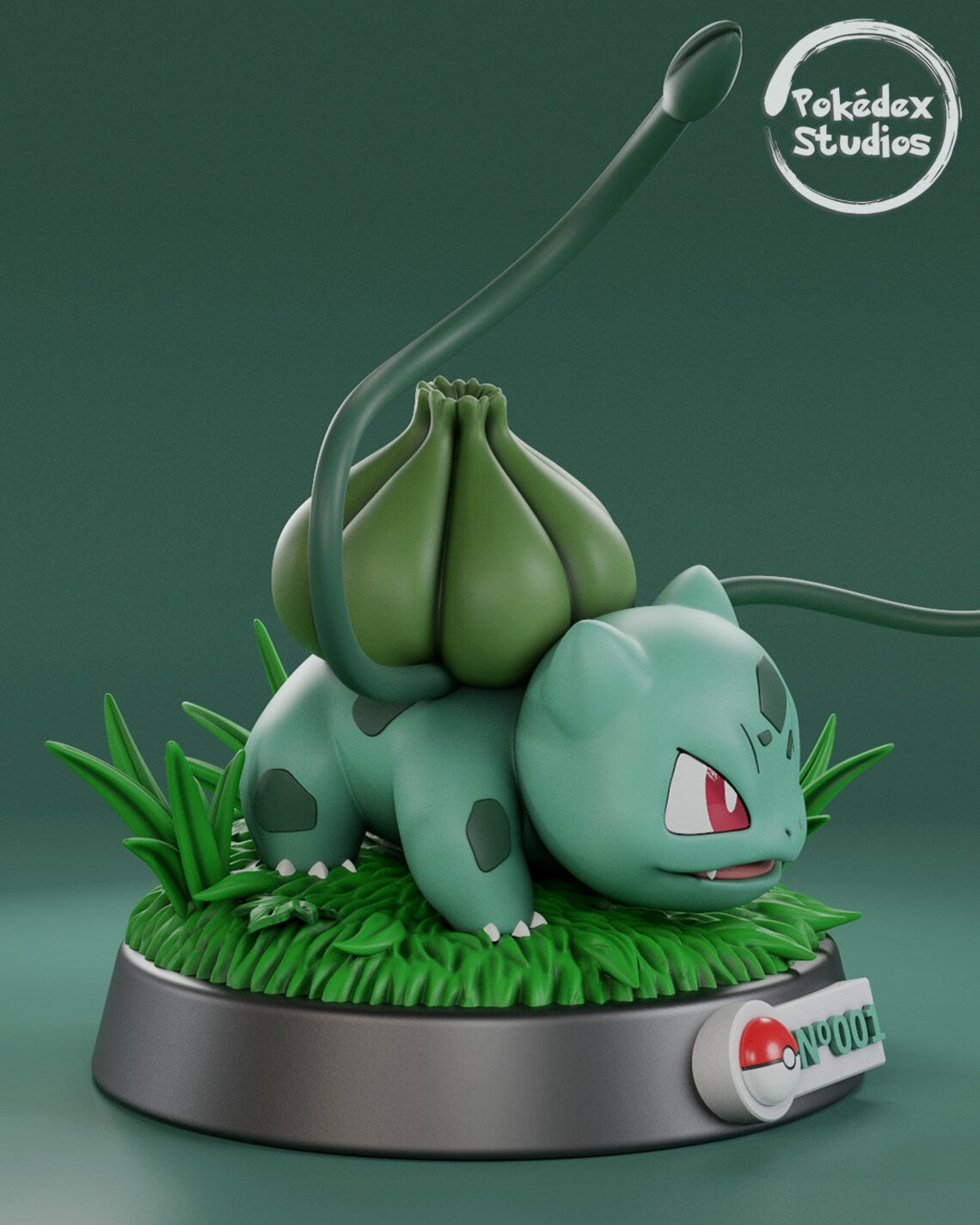 Green animated character with a grassy base and Pokédex Studios logo.