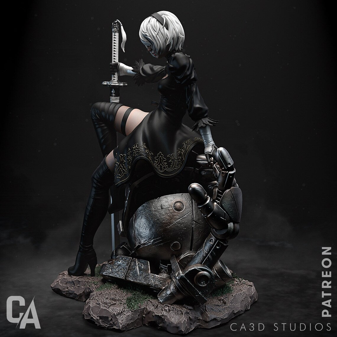 2B Nier After Battle Figure 3D STL File, 3D Printable Statue Design