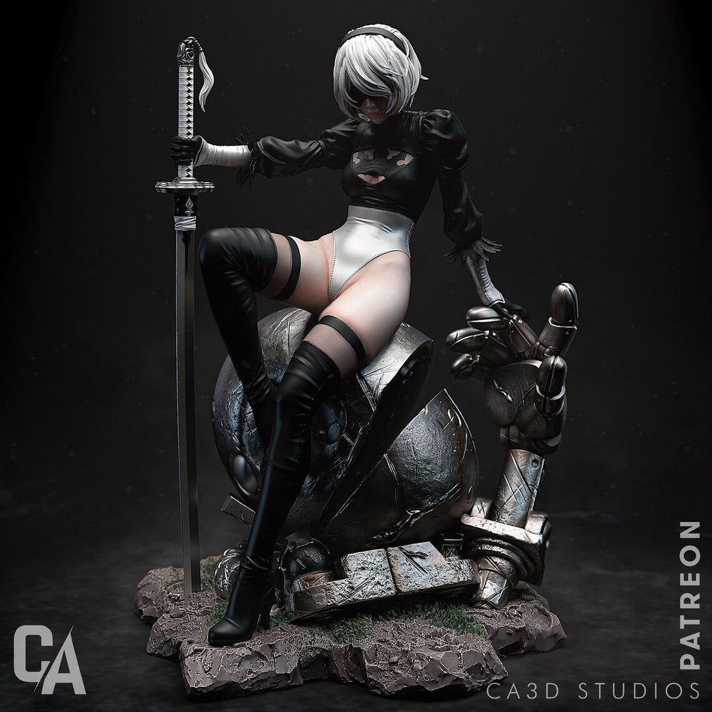 2B Nier After Battle Figure 3D STL File, 3D Printable Statue Design