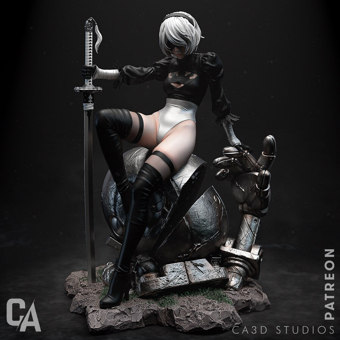 2B Nier After Battle Figure 3D STL File, 3D Printable Statue Design