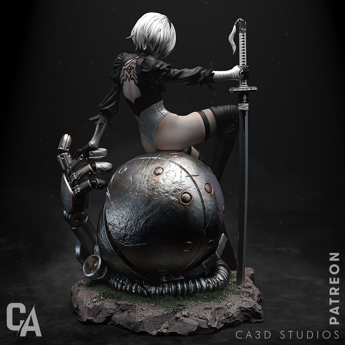 2B Nier After Battle Figure 3D STL File, 3D Printable Statue Design
