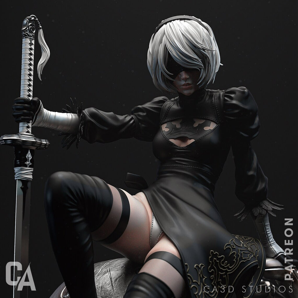 2B Nier After Battle Figure 3D STL File, 3D Printable Statue Design