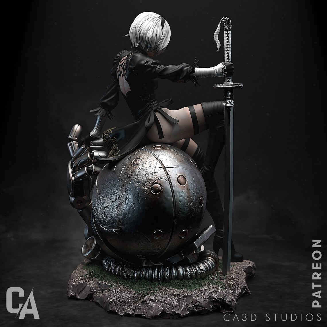 2B Nier After Battle Figure 3D STL File, 3D Printable Statue Design