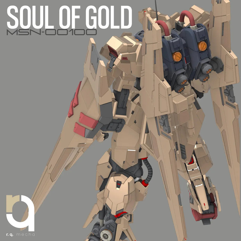 Mechanical robot model with 'Soul of Gold' text on a gray background