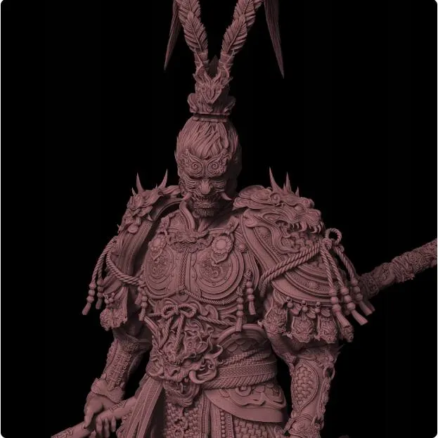 Detailed figurine of a warrior in ornate armor on a black background