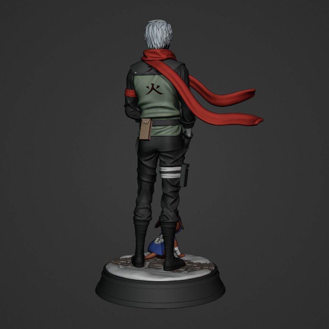 Statue of an anime character with a red scarf on a dark background