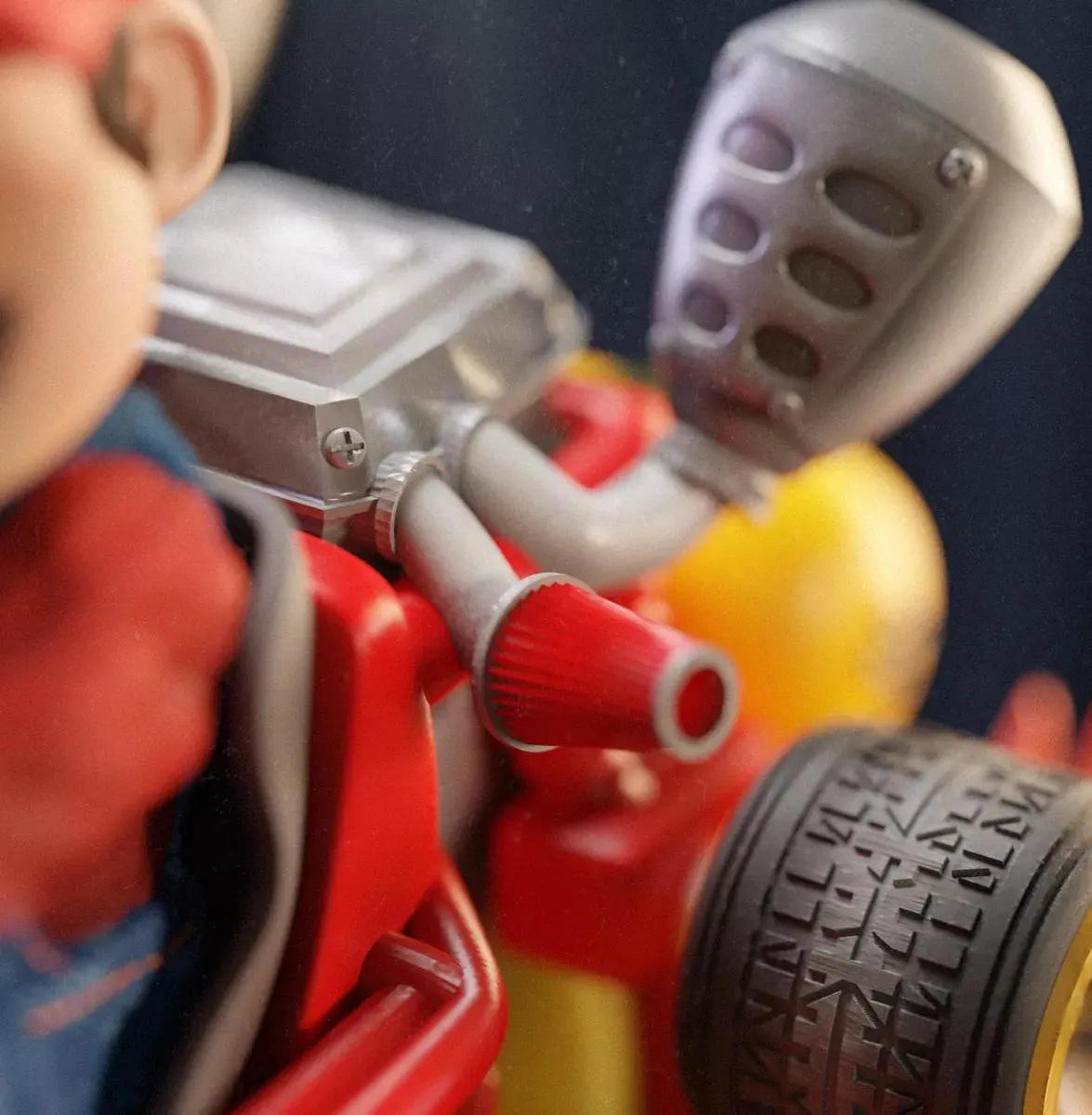 Close-up of a toy fire truck with a focus on the details.