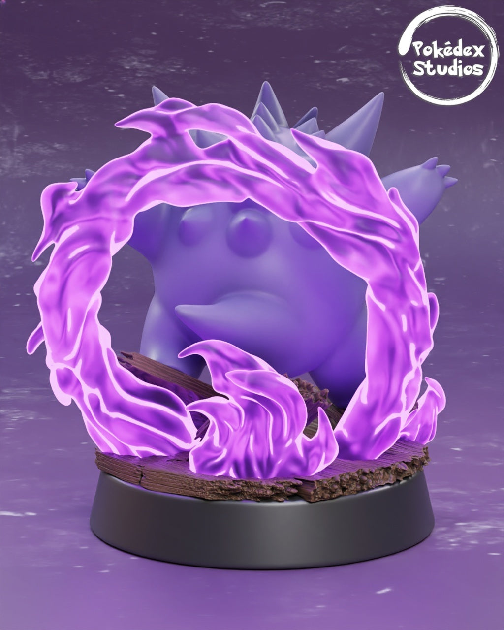 Decorative item with a purple, flame-like design on a dark background