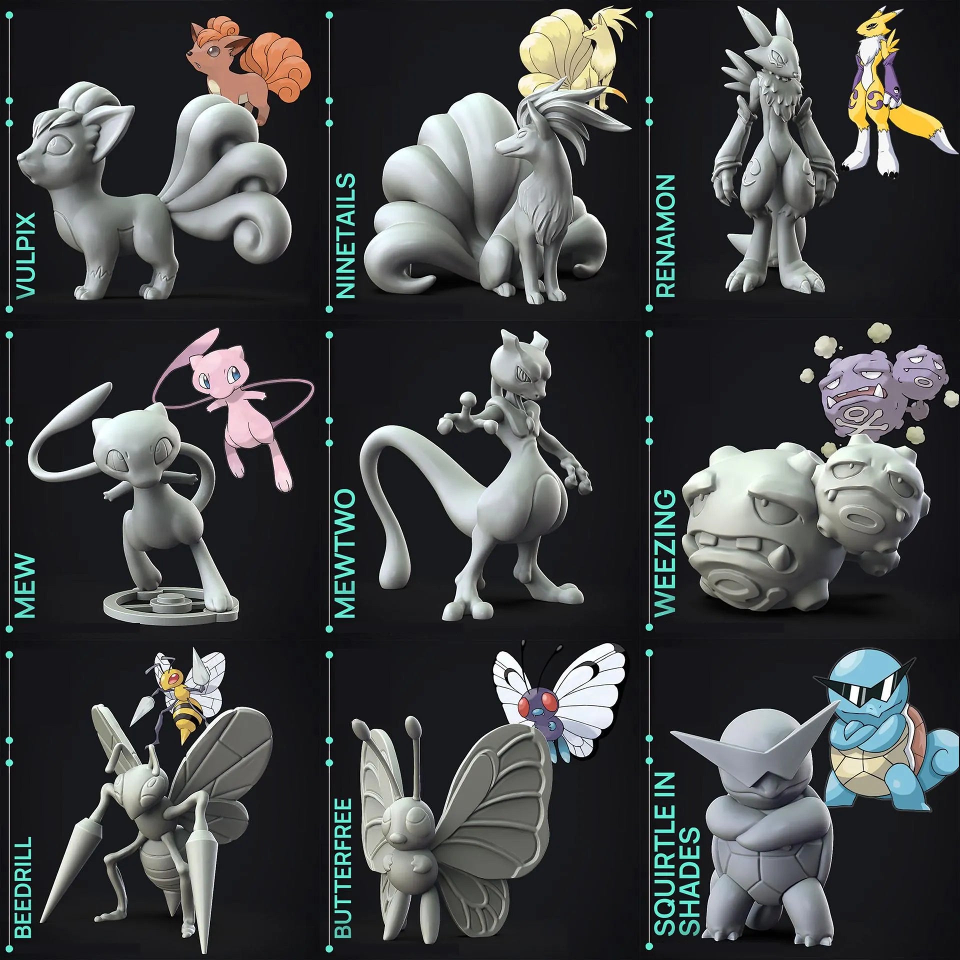 Set of 9 Pokemon 3D Printing Stl File Bundle Pack (5), 3D Printable Model Design