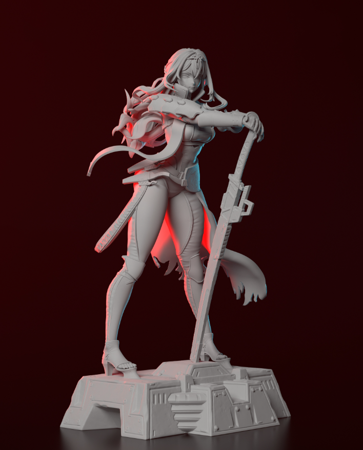 Unpainted fantasy figurine on a dark background
