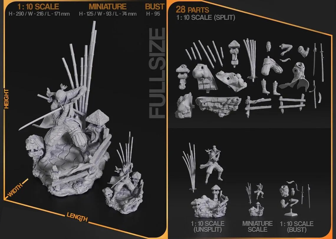 Detailed scale model kit with assembly instructions and measurements on a black background