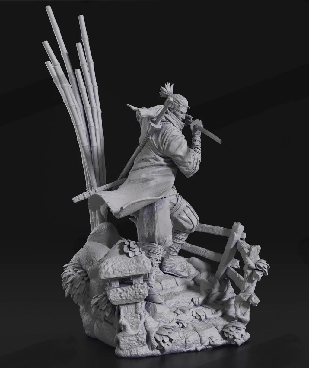 Statue of a warrior with a spear on a dark background