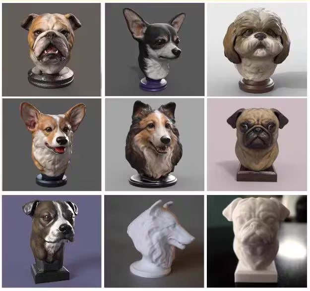 set of 7 dogs head 3d status design