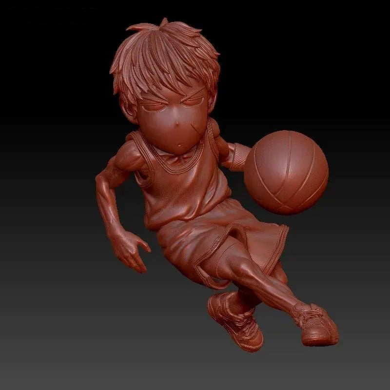 Brown figurine of a basketball player in action on a black background