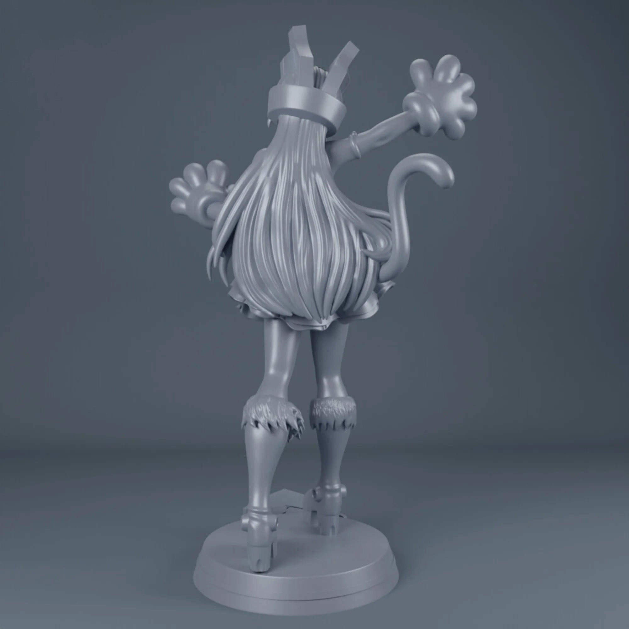 Gray 3D model of a cartoon-like creature on a dark gray background