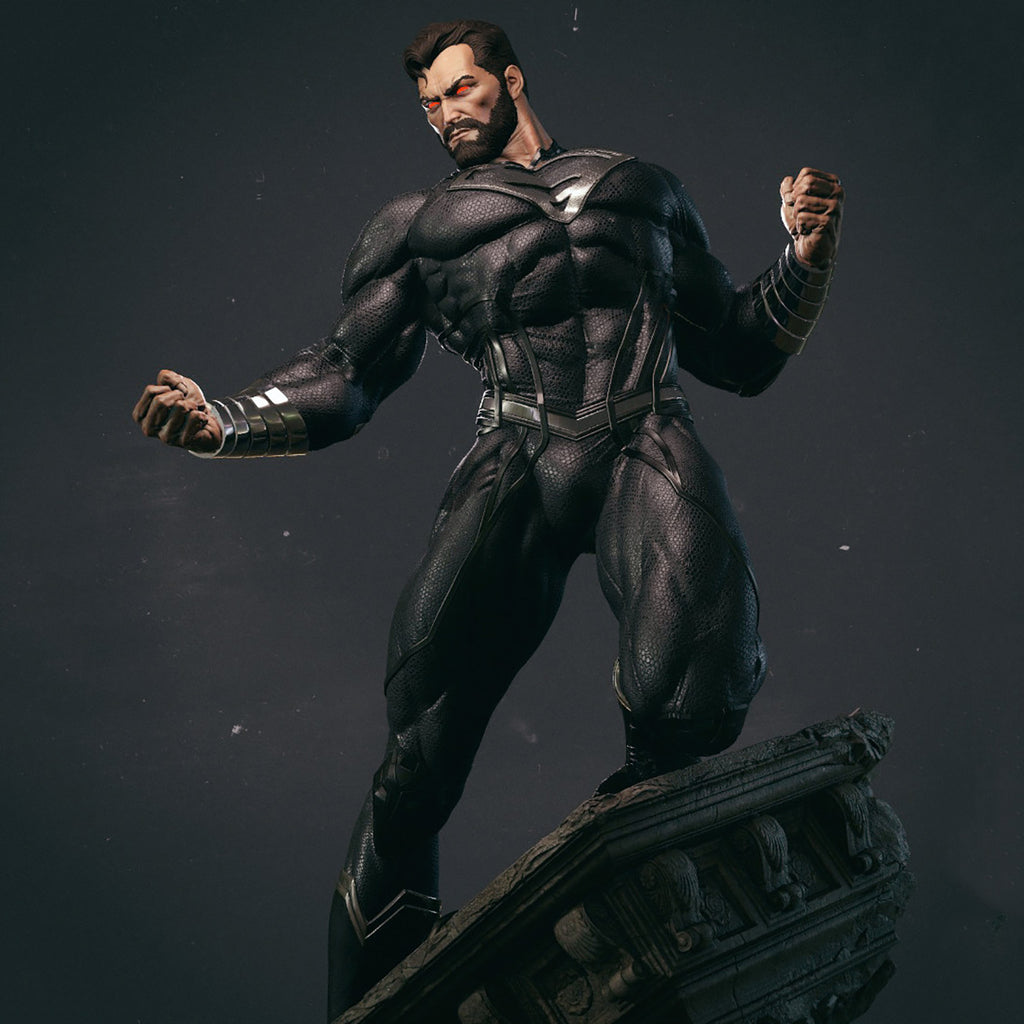 Black superman action figure on a dark background