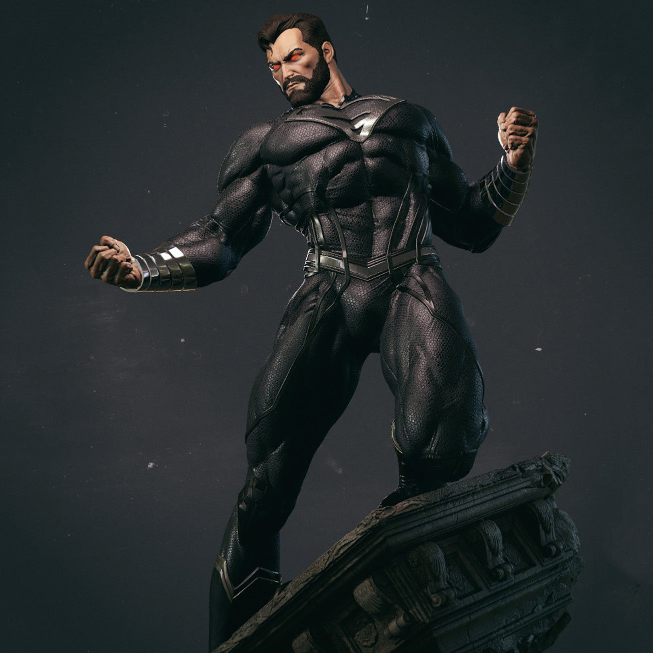 Black superman action figure on a dark background