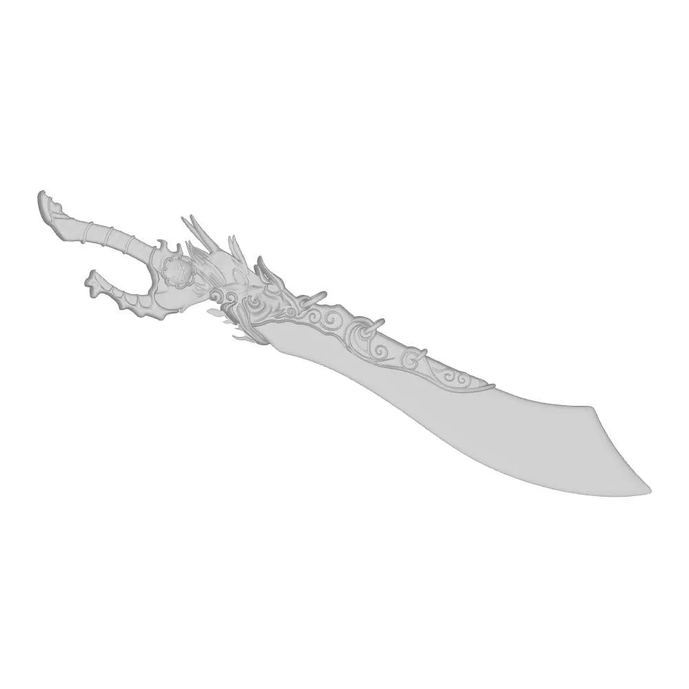 Decorative sword with intricate designs on a white background