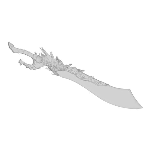 Decorative sword with intricate designs on a white background