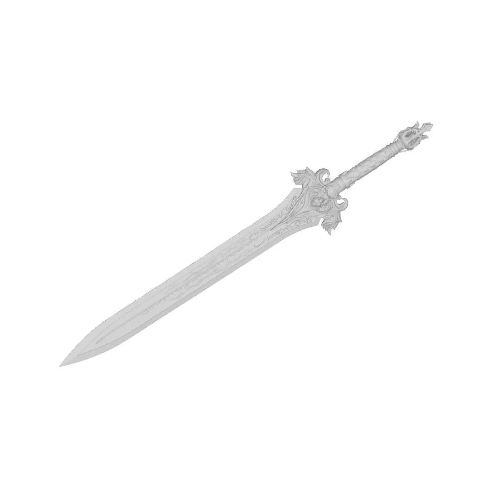 Decorative sword with intricate designs on a white background