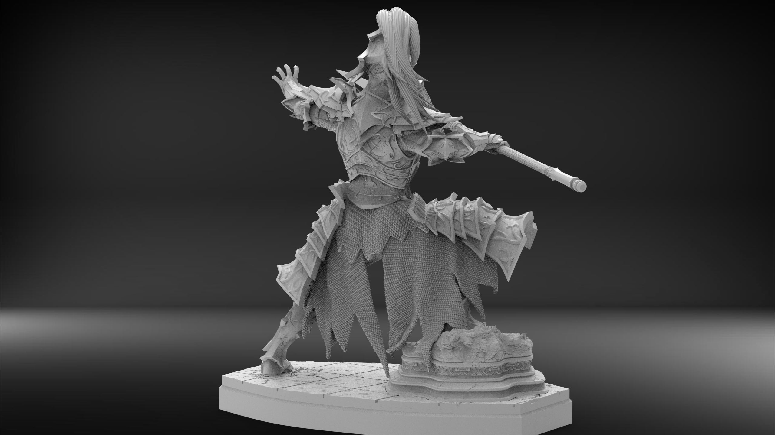 Gray 3D-printed figurine on a dark background