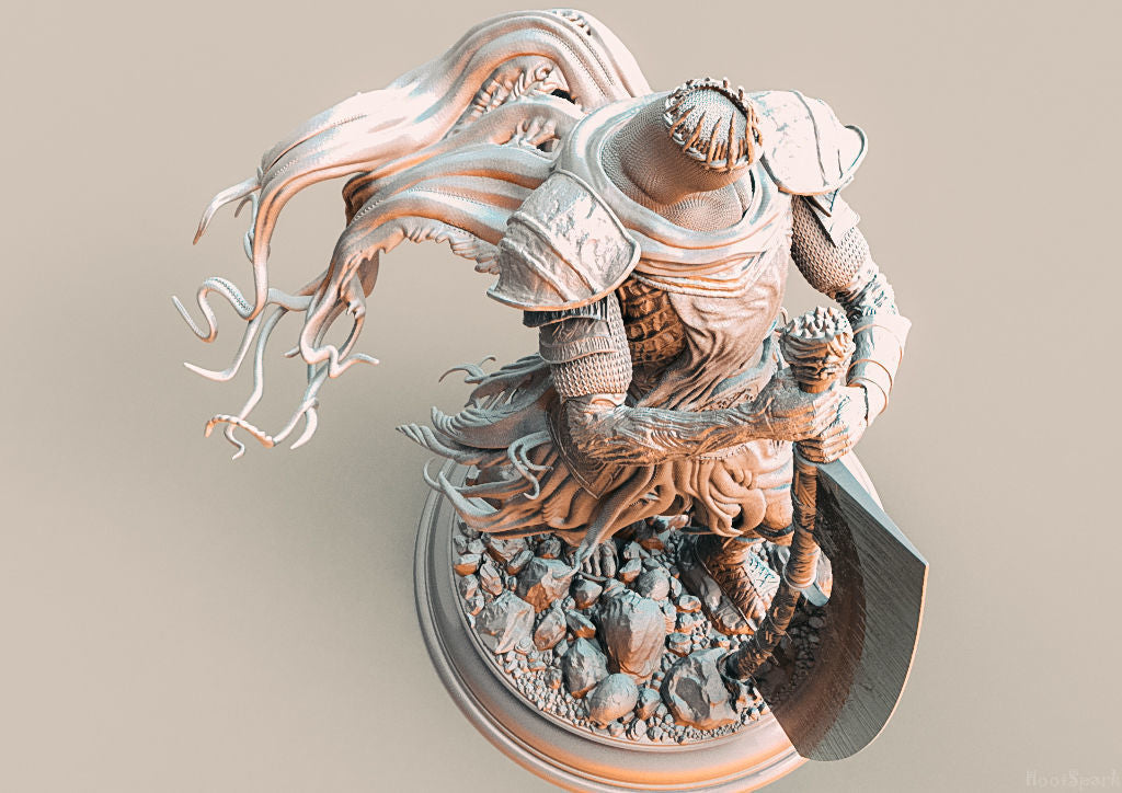 Decorative wall piece with a warrior holding a sword on a beige background